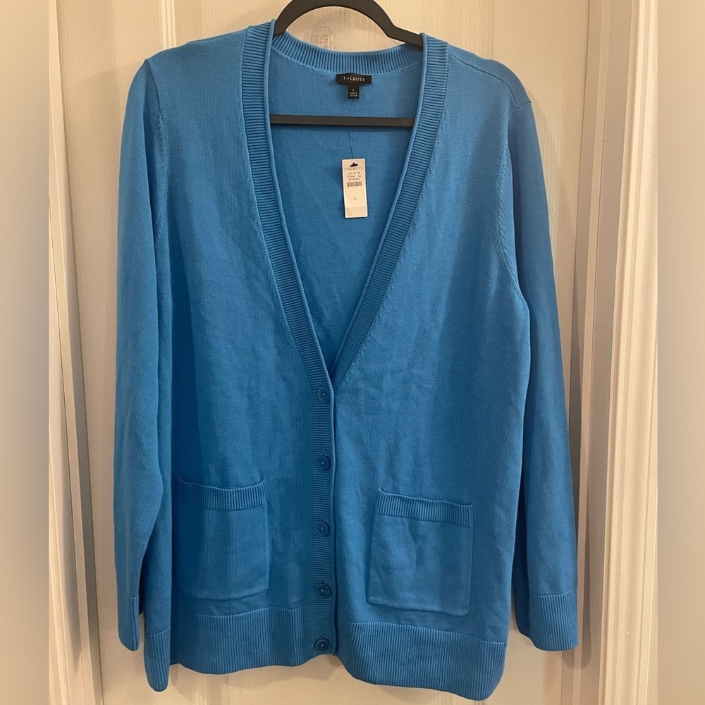 TALBOTS Blue Cardigan Sweater NWT SZ L